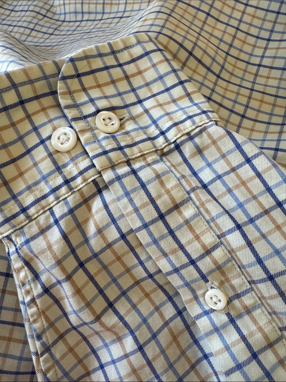 Brooks Brothers Plaid Dress Shirt Cotton Blue&Tan Windowpane Pattern Men's XL - Picture 10 of 11